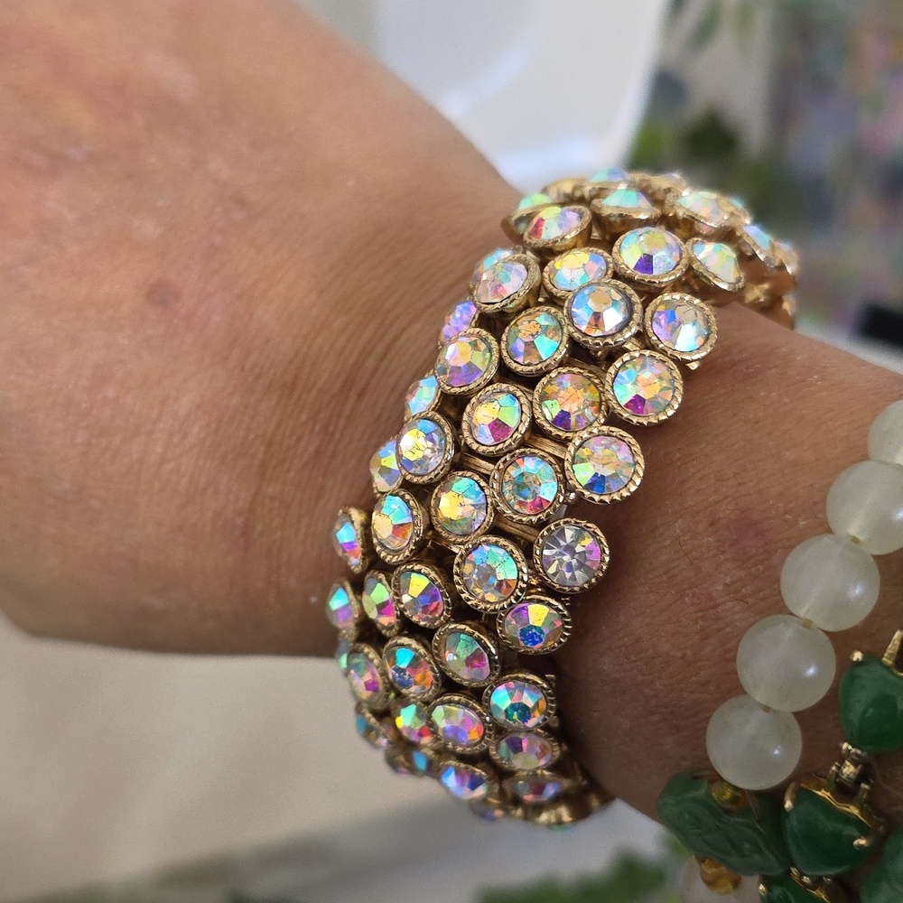 Statement Gold with AB Crystals Stretch  Bracelet - Picture 8 of 11